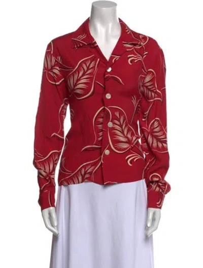 Pre-owned Bode Printed Long Sleeve Button-up Top In Red
