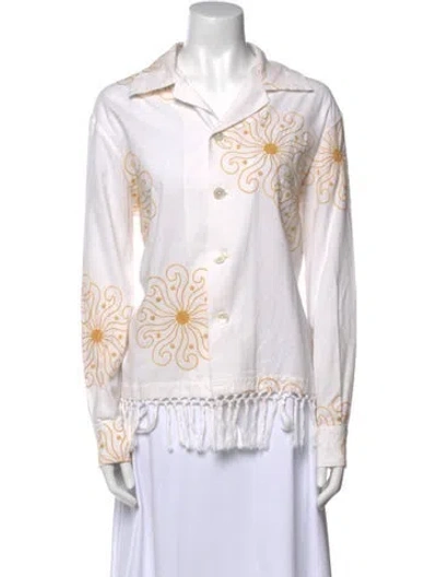 Pre-owned Bode Printed Long Sleeve Button-up Top In White