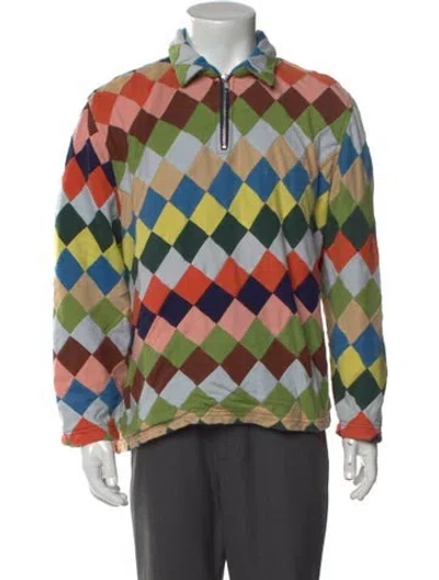 Pre-owned Bode Printed Mock Neck Polo Sweater In Blue