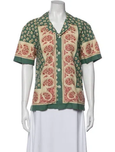 Pre-owned Bode Printed Short Sleeve Button-up Top In Green