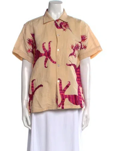 Pre-owned Bode Printed Short Sleeve Button-up Top In Neutral