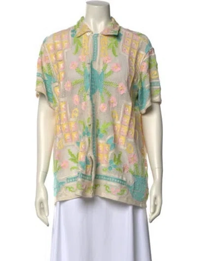 Pre-owned Bode Printed Short Sleeve Button-up Top In Neutral