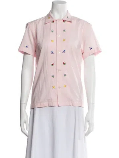 Pre-owned Bode Printed Short Sleeve Button-up Top In Pink