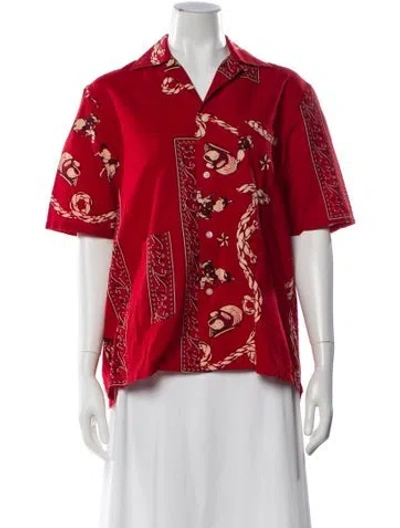 Pre-owned Bode Printed Short Sleeve Button-up Top In Red