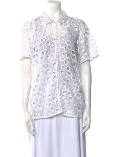 Pre-owned Bode Printed Short Sleeve Button-up Top In White