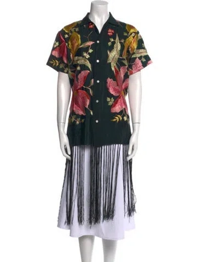 Pre-owned Bode Printed Short Sleeve Tunic In Black