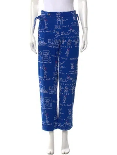 Pre-owned Bode Printed Straight Leg Pants In Blue