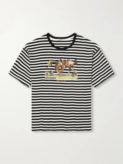 Bode Printed Striped Ribbed Cotton-jersey T-shirt In Black