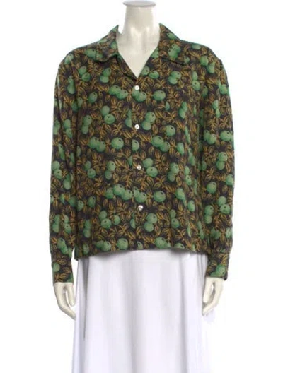 Pre-owned Bode Printed V-neck Blouse In Green