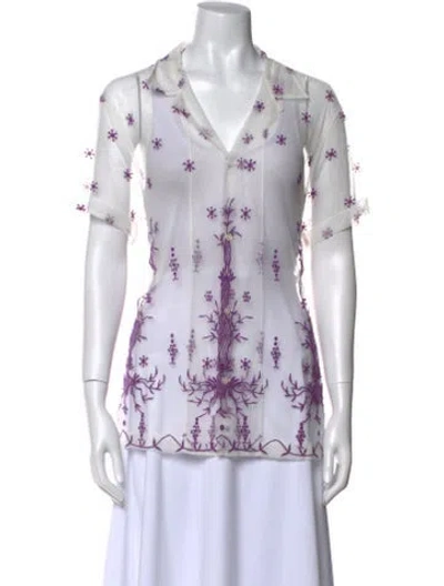 Pre-owned Bode Printed V-neck Button-up Top In White