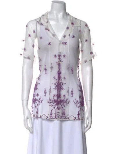Pre-owned Bode Printed V-neck Button-up Top In White