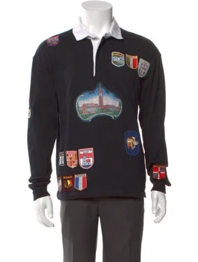 Pre-owned Bode Printed V-neck Polo Shirt In Black