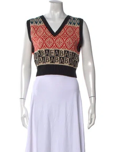 Pre-owned Bode Printed V-neck Sweater In Black