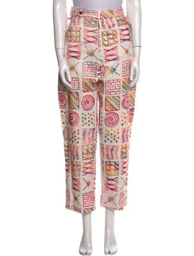 Pre-owned Bode Printed Wide Leg Pants In White