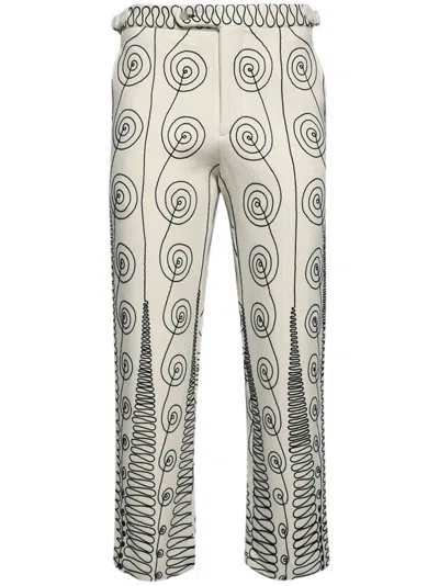 Bode Quillwork Trousers In Creamblack