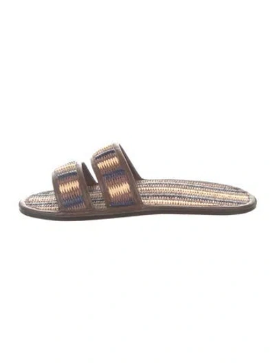 Pre-owned Bode Raffia Patterned Slides In Brown