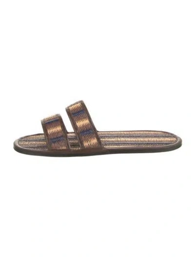 Pre-owned Bode Raffia Striped Slides In Brown