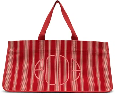 Bode Red & Off-white Parasol Stripe Tote
