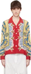 Bode Mens Bricolage Short-sleeve Silk Shirt In Red Multi