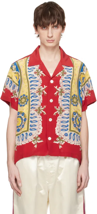 Bode Mens Bricolage Short-sleeve Silk Shirt In Red