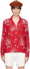 Bode Red Creeping Begonia Shirt In Rdwht