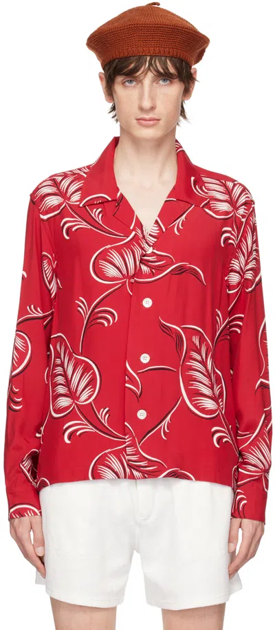 Bode Red Creeping Begonia Shirt In Rdwht