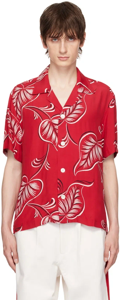 Bode Red Creeping Begonia Shirt In Rdwht