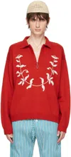 Bode Red Floret Polo In Red