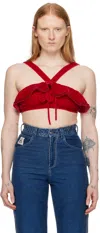 Bode Red Ruffle Bra In Chili