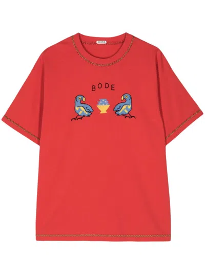 BODE RED TWIN PARAKEET EMBROIDERED T-SHIRT