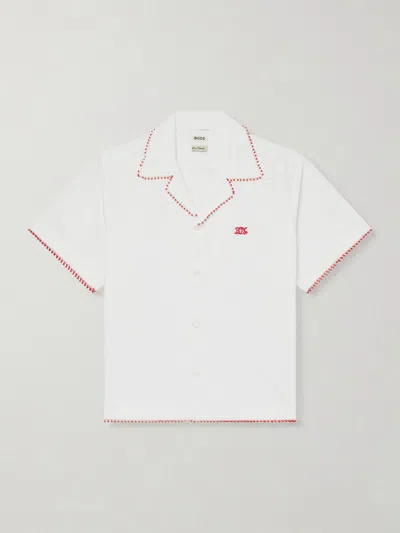 Bode Redbud Logo-embroidered Cotton-poplin Shirt In Blue
