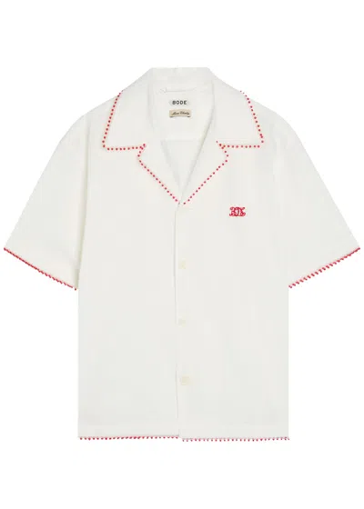 Bode Redbud Logo-embroidered Cotton-poplin Shirt In Blue