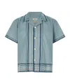 Bode Striped Cotton Bowling Shirt With Cuban Collar And Short Sleeves In Blue
