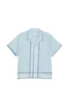 Bode Striped Cotton Bowling Shirt With Cuban Collar And Short Sleeves In Blue