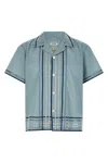 Bode Striped Cotton Bowling Shirt With Cuban Collar And Short Sleeves In Blue