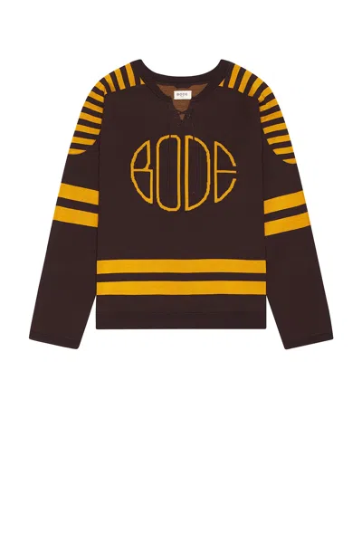 Bode Rink Sweater In Brown/yellow