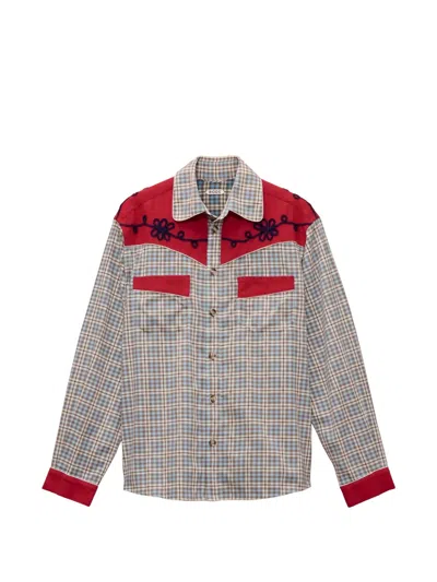 Bode River City Check Embroidered Western Shirt In Gray