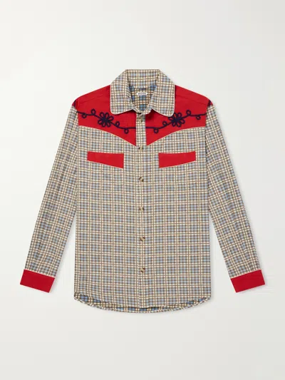 Bode River City Western Checked Cotton Shirt In Red