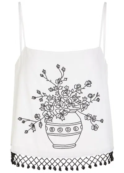 Bode Rosebloom Bead-embellished Cotton And Silk-blend Tank In White