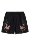 Bode Rosefinch Embroidered Linen Bermuda Shorts In Black