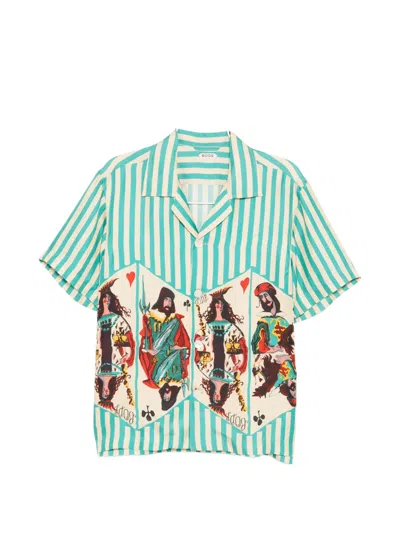 Bode Royals Camp-collar Striped Printed Silk Shirt In Blue