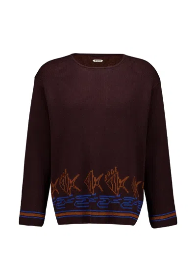Bode School Fish Cotton Knitwear In Brown