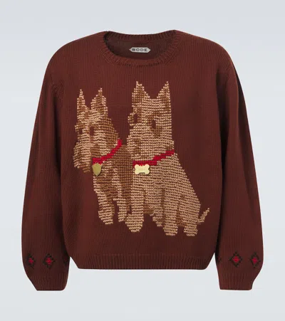 Bode Scottie Embroidered Wool Sweater In Brown