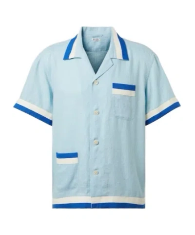 Bode Seedling Stripe Linen Shirt In Blue
