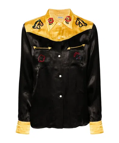 Bode Sequin Rodeo Satin Shirt In Black