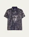 Bode Sequin Spangled Star Button Down Shirt In Navy Silver