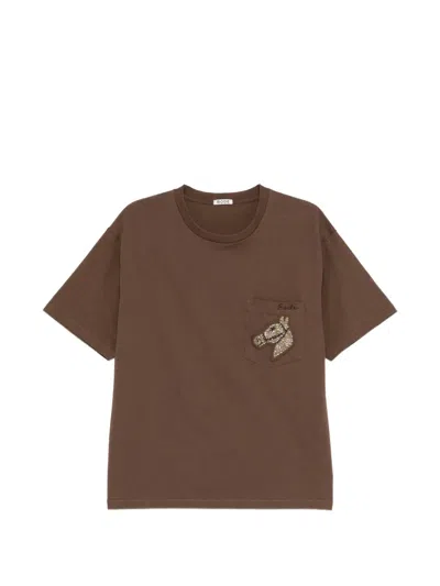 Bode Sequinned-pony Pocket T-shirt In 褐色