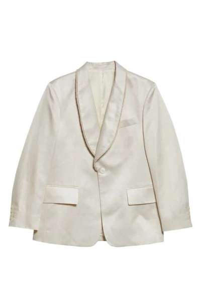 Bode Shawl Collar Silk Twill Tuxedo Jacket In Ecru