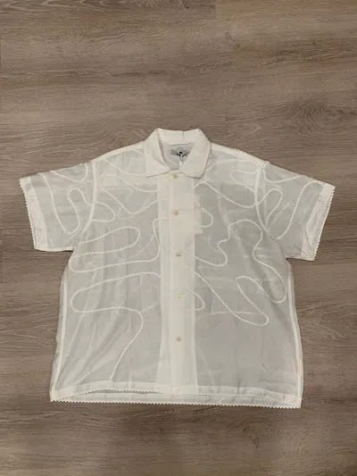 Pre-owned Bode Sheer Rick Rack Short Sleeve Shirt E.a.b.a In White