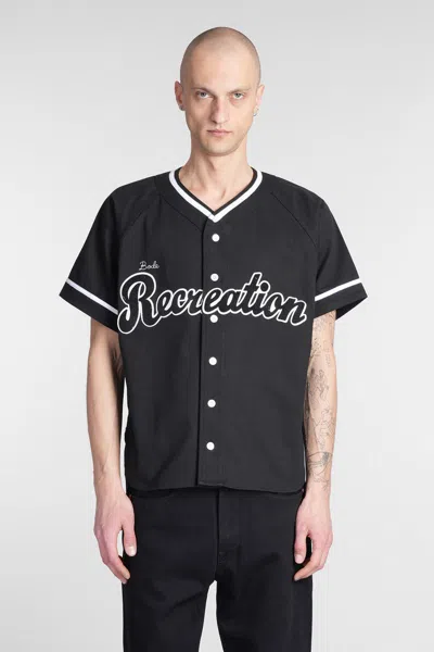 Bode Mens Baseball Velvet-patch Cotton-poplin Shirt Black Xl